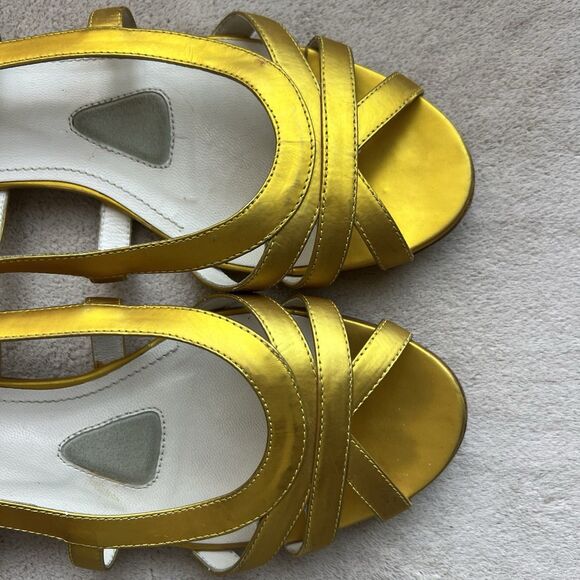 Jil Sander Metallic Gold Cage Peep-Toe Slingback Flat Sandal Women 38.5 US 7.5 - Picture 7 of 13